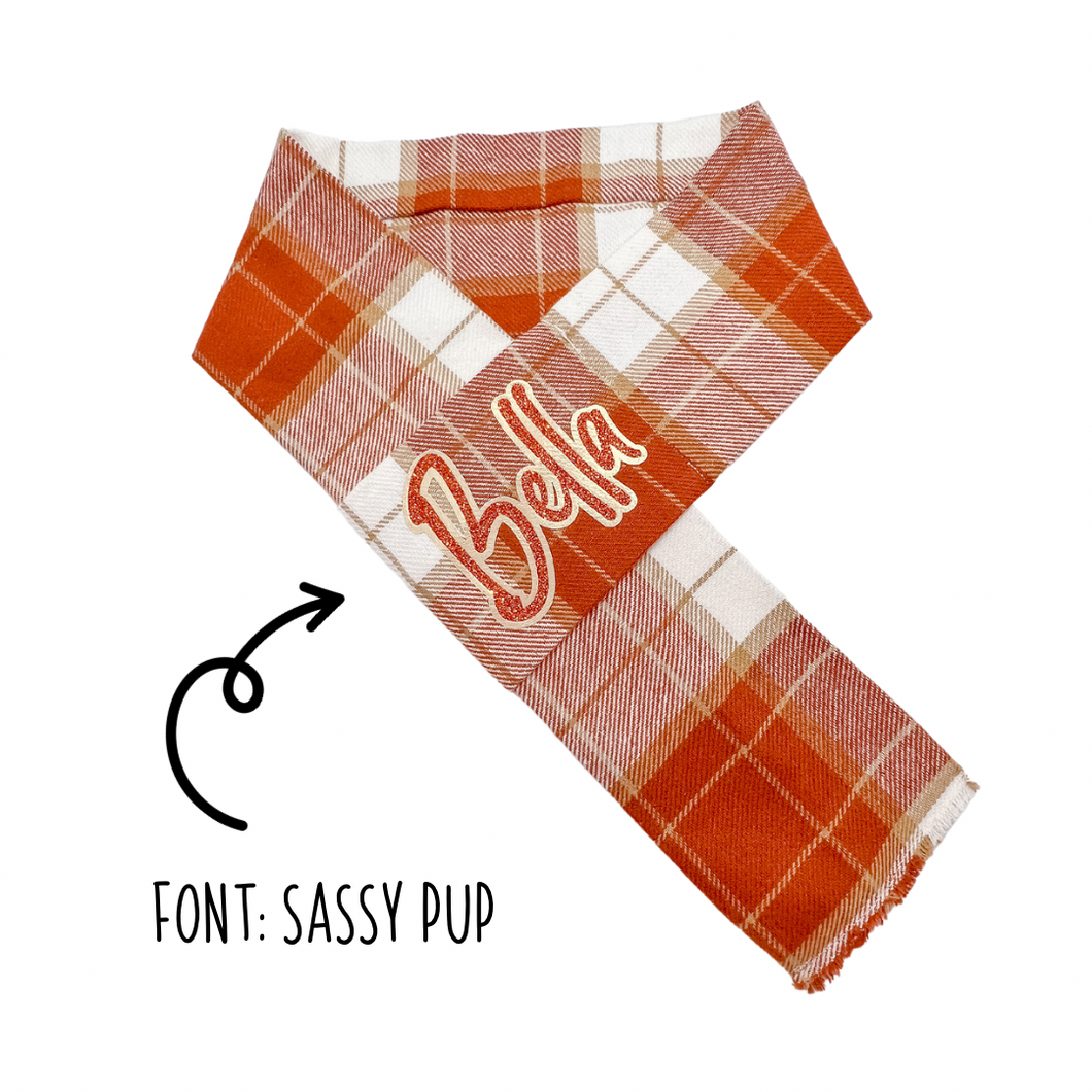 Orange Plaid Flannel Adjustable Dog Scarf FREE PERSONALIZATION