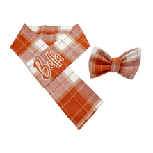 Load image into Gallery viewer, Orange Plaid Flannel Adjustable Dog Scarf FREE PERSONALIZATION
