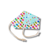 Load image into Gallery viewer, Colorful Pineapple reversible dog bandana with soft macrame cord tie closure. Free Personalization available
