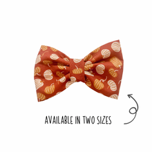Load image into Gallery viewer, Pumpkin Bow Tie made with Alligator hair clip, over the collar or elastic headband (2 sizes available)
