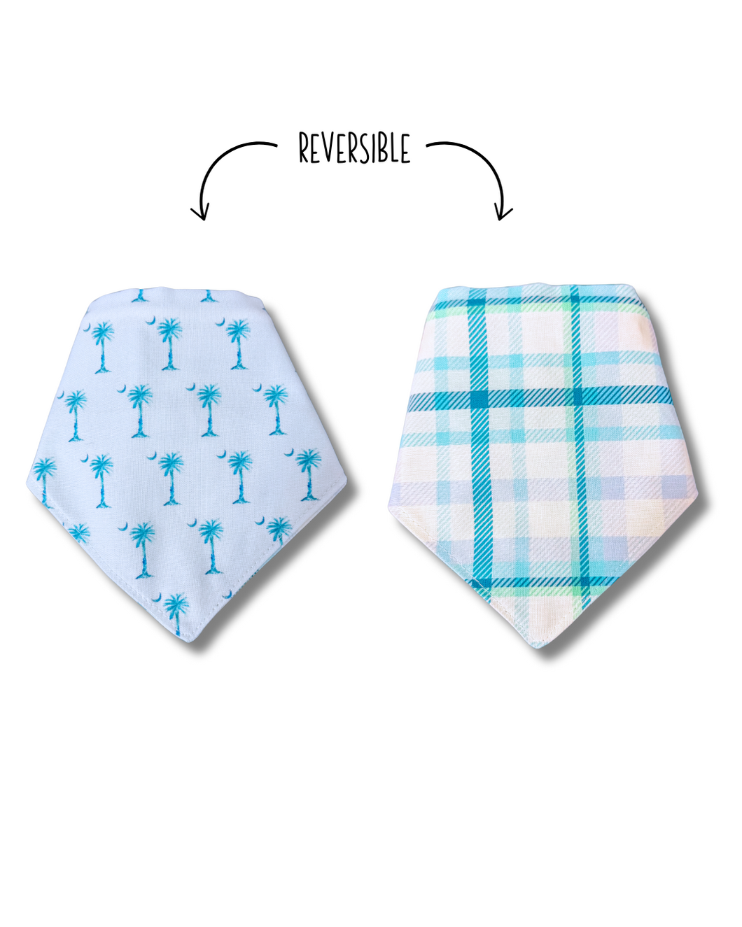 SC Palmetto and Moon reversible dog bandana with soft macrame cord tie closure. Free Personalization available