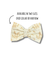 Load image into Gallery viewer, Sketch brown bunny bow tie made with Alligator hair clip, over the collar or elastic headband (2 sizes available)
