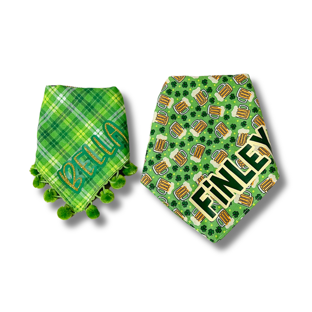 Plaid and Beer St. Patrick's Day Reversible Bandana (Look for matching hair bow) FREE personalization