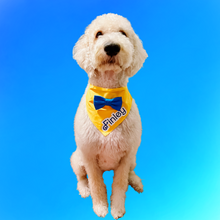 Load image into Gallery viewer, Personalized &quot;Bark-bie&quot; Boy Bandana with Detachable Blue Bow Tie and Soft Macramé Cord Tie                            nClosure
