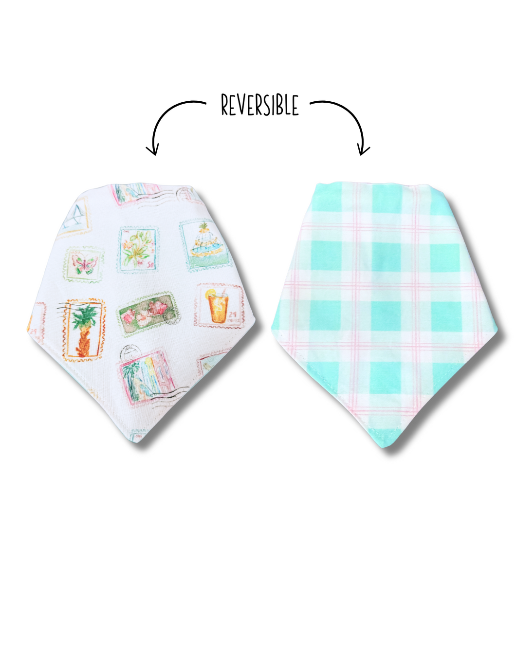 Vintage CHS Stamps reversible dog bandana with soft macrame cord tie closure. Free Personalization available