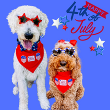 Load image into Gallery viewer, Patriotic popsicle bow tie with with embroidered popsicle feltie center made with Alligator hair clip, over the collar or elastic headband (2 sizes available)
