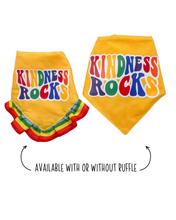 Load image into Gallery viewer, Kindness Rocks dog bandana with soft macrame cord tie closure available with or without ribbon ruffle trim (Look for matching hair bow)
