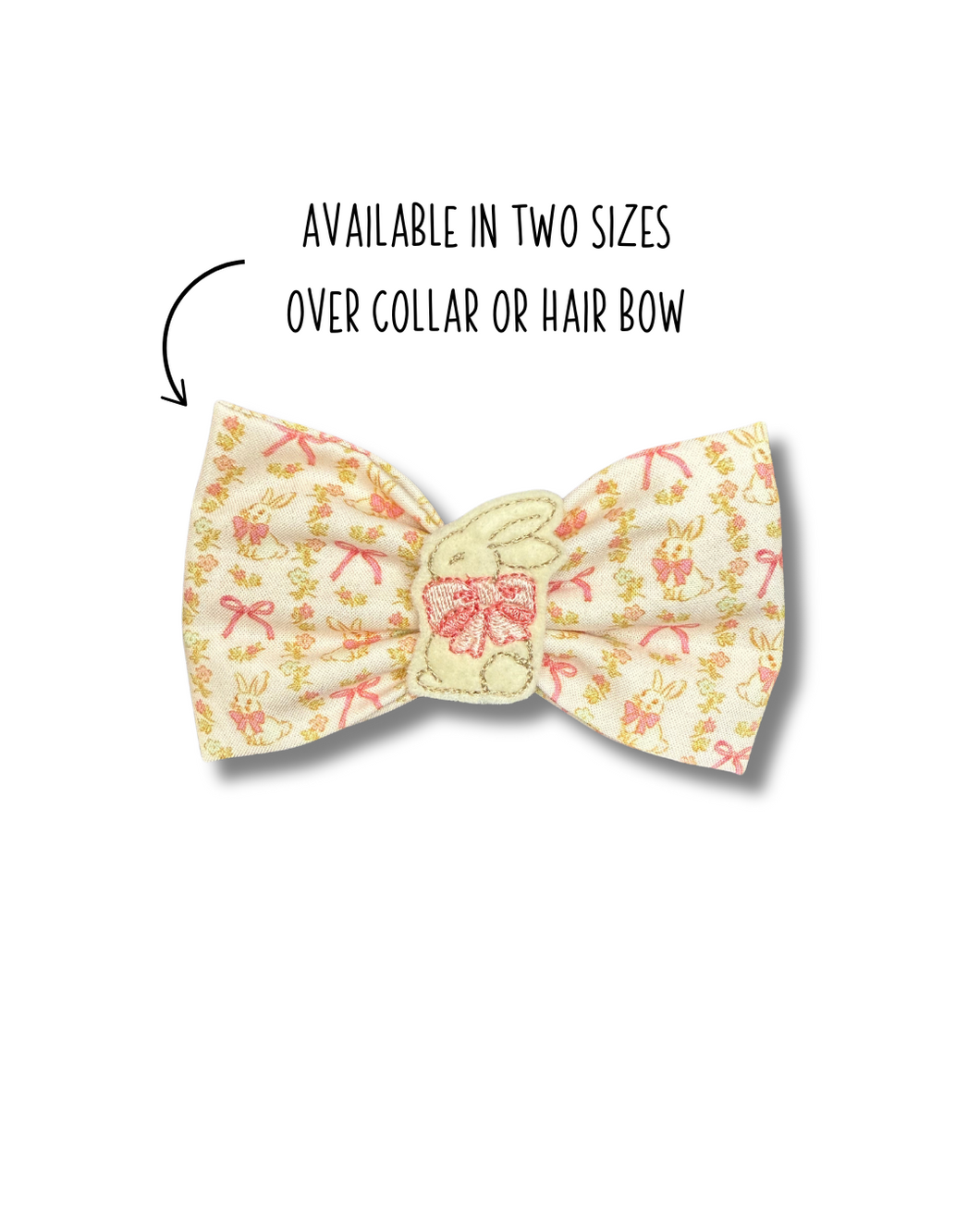 Bunny and Bows embroidered bunny bow feltie made with Alligator hair clip, over the collar or elastic headband (2 sizes available)