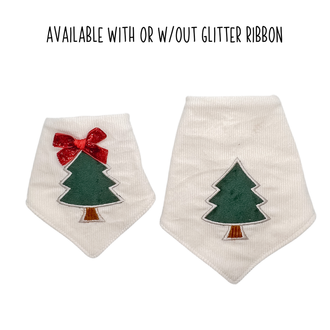 Ivory Corduroy Velvet Tree Applique Dog Bandana with Soft Macrame Cord Tie Closure (look for matching bow tie/ hair bow)