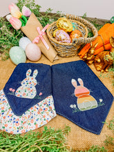 Load image into Gallery viewer, Bunny Floral or Stripe applique bunny Dog Bandana with Soft Macrame Cord Tie Closure (Look for matching bow )
