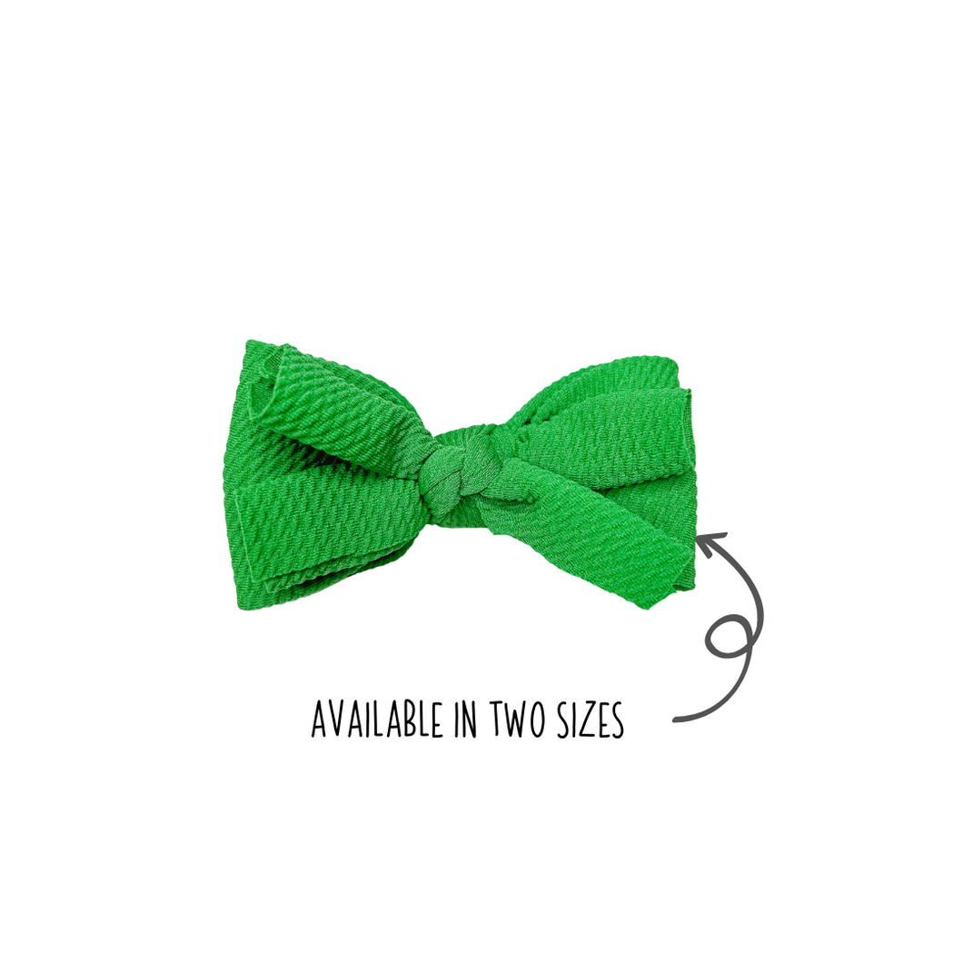 Layered waffle bows in green made with Alligator hair clip, over the collar or elastic headband
