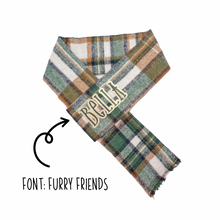 Load image into Gallery viewer, Green Plaid Flannel Adjustable Dog Scarf FREE PERSONALIZATION
