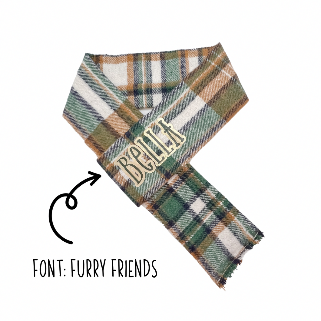 Green Plaid Flannel Adjustable Dog Scarf FREE PERSONALIZATION