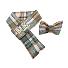 Load image into Gallery viewer, Green Plaid Flannel Bow Tie made with Alligator hair clip, over the collar or elastic headband
