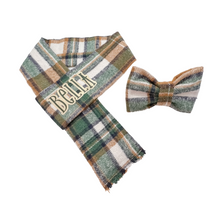 Load image into Gallery viewer, Green Plaid Flannel Adjustable Dog Scarf FREE PERSONALIZATION
