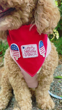 Load and play video in Gallery viewer, Patriotic Pop dog bandana with soft macrame cord tie closure
