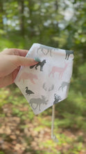 Load and play video in Gallery viewer, Woodland Camo In Pink reversible dog bandana with soft macrame cord tie closure. Free Personalization available
