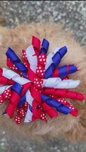 Load and play video in Gallery viewer, Red White and Blue Korker Dog Hair bow Made with an Alligator Hair clip

