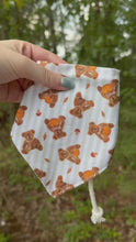 Load and play video in Gallery viewer, Bear-y Autumn reversible dog bandana with soft macrame cord tie closure. Free Personalization available
