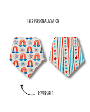 Load image into Gallery viewer, Star Spangled reversible dog bandana with soft macrame cord tie closure. Free personalization
