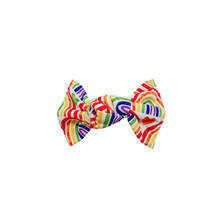 Load image into Gallery viewer, Rainbow knotted bow made with Alligator hair clip or elastic headband

