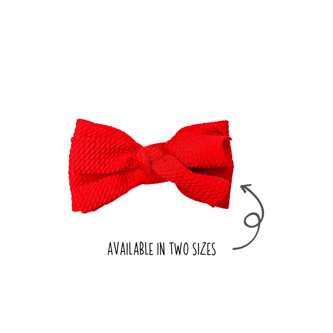 Layered waffle bows in Red made with Alligator hair clip, over the collar or elastic headband