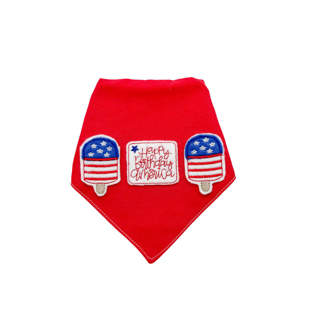 Patriotic Feltie dog bandana with soft macrame cord tie closure