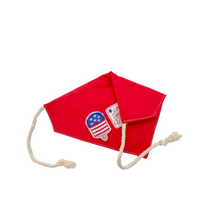 Load image into Gallery viewer, Patriotic Feltie dog bandana with soft macrame cord tie closure
