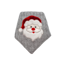 Load image into Gallery viewer, Grey cable knit velvet and felt Santa Applique Dog Bandana with Soft Macrame Cord Tie Closure (look for matching bow tie/ hair bow)

