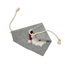 Load image into Gallery viewer, Grey cable knit velvet and felt Santa Applique Dog Bandana with Soft Macrame Cord Tie Closure (look for matching bow tie/ hair bow)
