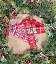 Load image into Gallery viewer, Red and grey Plaid Flannel Adjustable Dog Scarf FREE PERSONALIZATION
