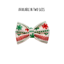 Load image into Gallery viewer, Christmas thermal Bow Tie made with Alligator hair clip, over the collar or elastic headband
