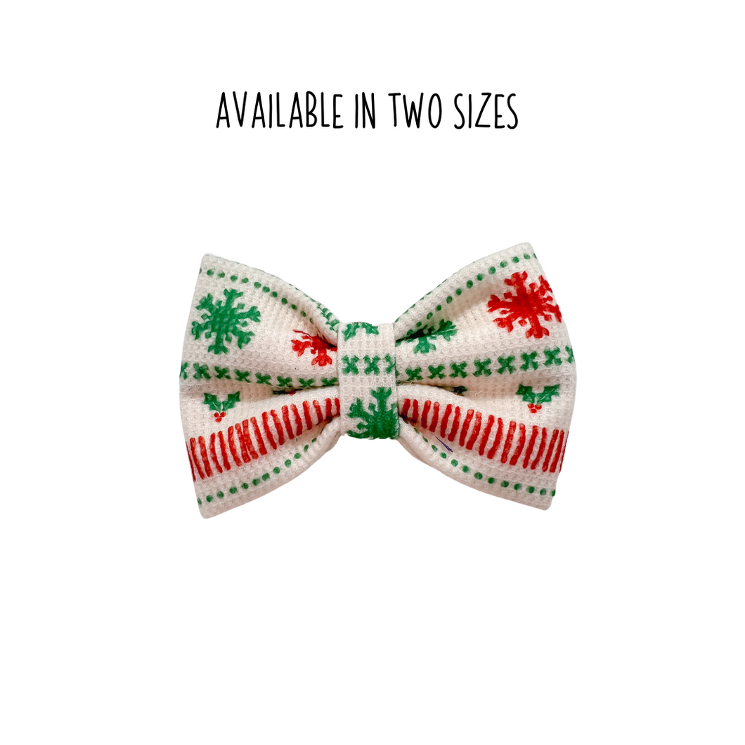 Christmas thermal Bow Tie made with Alligator hair clip, over the collar or elastic headband