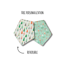 Load image into Gallery viewer, Pastel trees and beach Santa Christmas reversible dog bandana with soft macrame cord tie closure FREE Personalization
