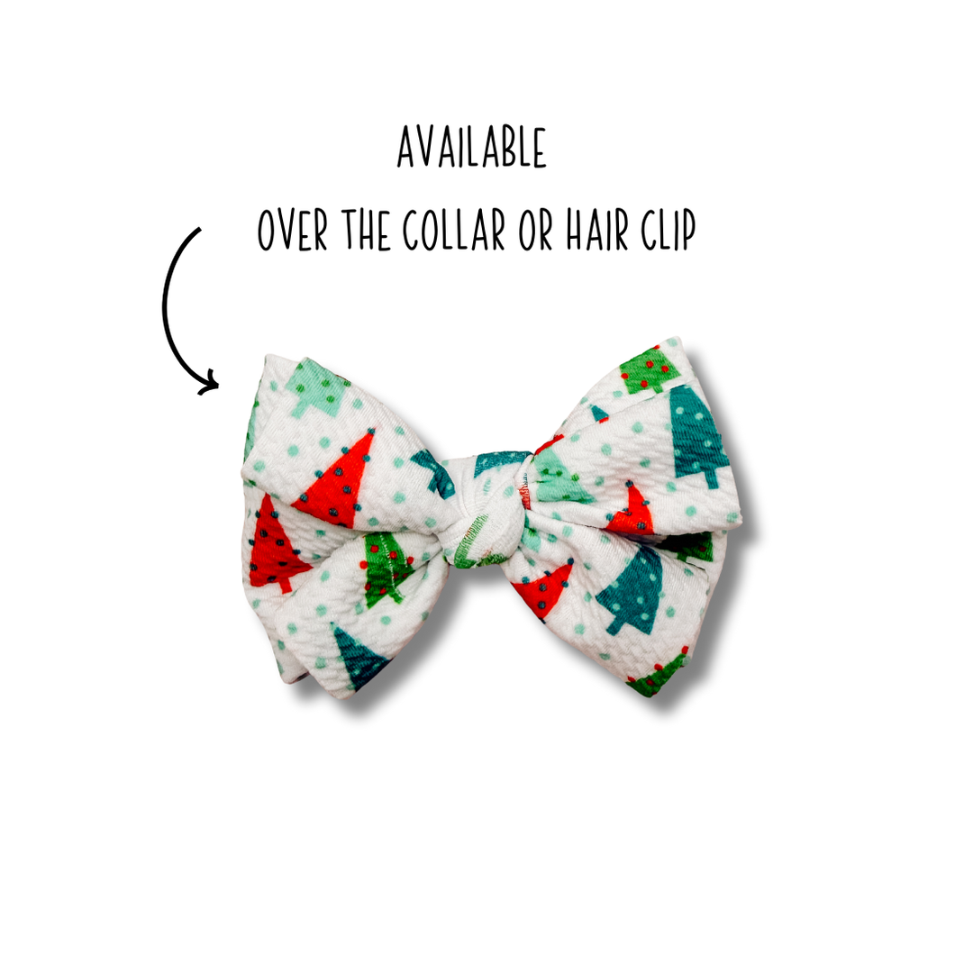 Red and Green trees layered waffle bows made with Alligator hair clip or over the collar