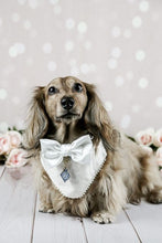 Load image into Gallery viewer, White Satin Bow Tie made with  Alligator hair clip, over the collar or elastic headband
