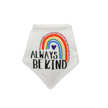 Load image into Gallery viewer, &quot;Always Be Kind&quot; Rainbow dog bandana with soft macrame cord tie closure
