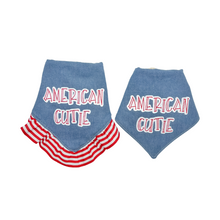 Load image into Gallery viewer, American Cutie bandana with soft macrame cord tie closure available with or without ribbon ruffle trim
