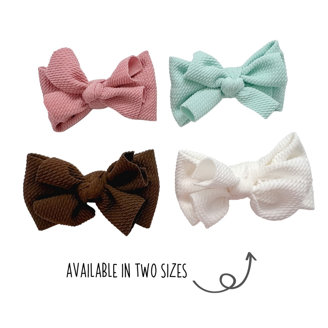 NEW PRODUCT ALERT Brand new layered waffle bows in 4 color choices made with Alligator hair clip, over the collar or elastic headband
