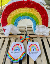 Load image into Gallery viewer, Rainbow Stripe 1.5in Grosgrain Hair bow  Made with an alligator Hair clip or elastic headband
