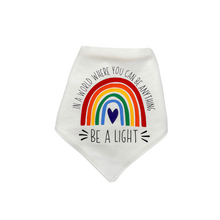 Load image into Gallery viewer, &quot;Be A Light&quot; Rainbow dog bandana with soft macrame cord tie closure
