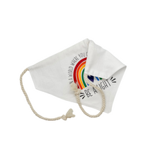 Load image into Gallery viewer, &quot;Be A Light&quot; Rainbow dog bandana with soft macrame cord tie closure
