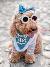 Load image into Gallery viewer, Mama&#39;s girl/boy dog bandana with soft macrame cord tie closure
