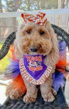 Load image into Gallery viewer, Orange Striped 1.5 in Grosgrain Hair bow  Made with an  Alligator Hair clip or elastic headband
