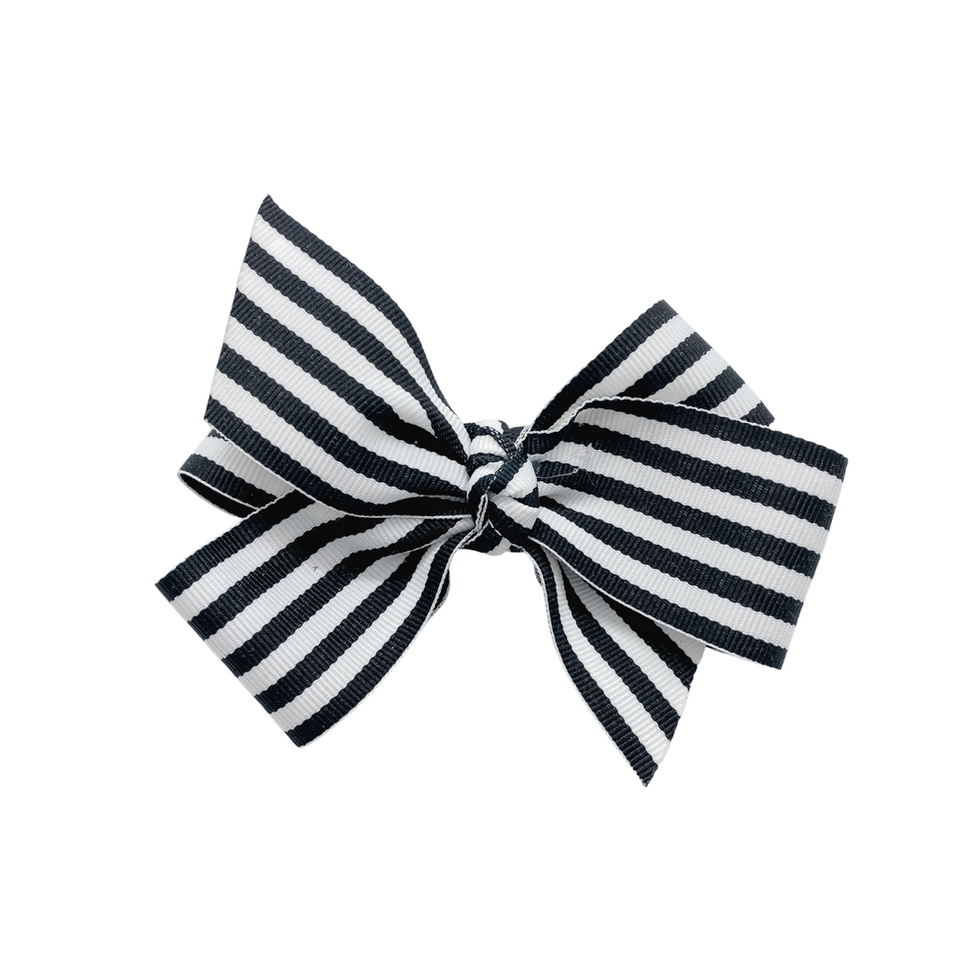 Black and White Stripe 1.5in Grosgrain Hairbow  Made with an alligator Hairclip or elastic headband