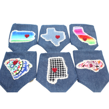 Load image into Gallery viewer, Choose Your State- All 50 States Available- Machine Applique Pet Bandana with Soft Macrame Cord Tie Closure
