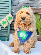 Load image into Gallery viewer, Raggy layered shamrock applique dog bandana with soft macrame cord tie closure
