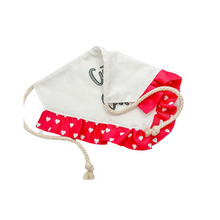 Load image into Gallery viewer, Hot Pink Cuter than Cupid dog bandana with soft macrame cord tie closure available with or without ribbon ruffle trim (Look for matching hair bow)

