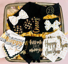 Load image into Gallery viewer, Kiss me at midnight dog bandana with soft macrame cord tie closure available with or without ribbon ruffle trim (Look for matching hair bow)
