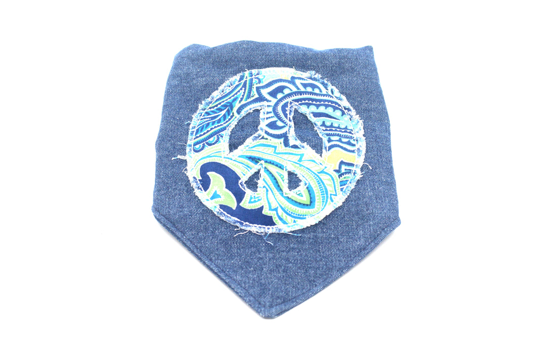 Let's Find Peace Machine Applique Dog Bandana with Soft Macrame Cord Tie Closure